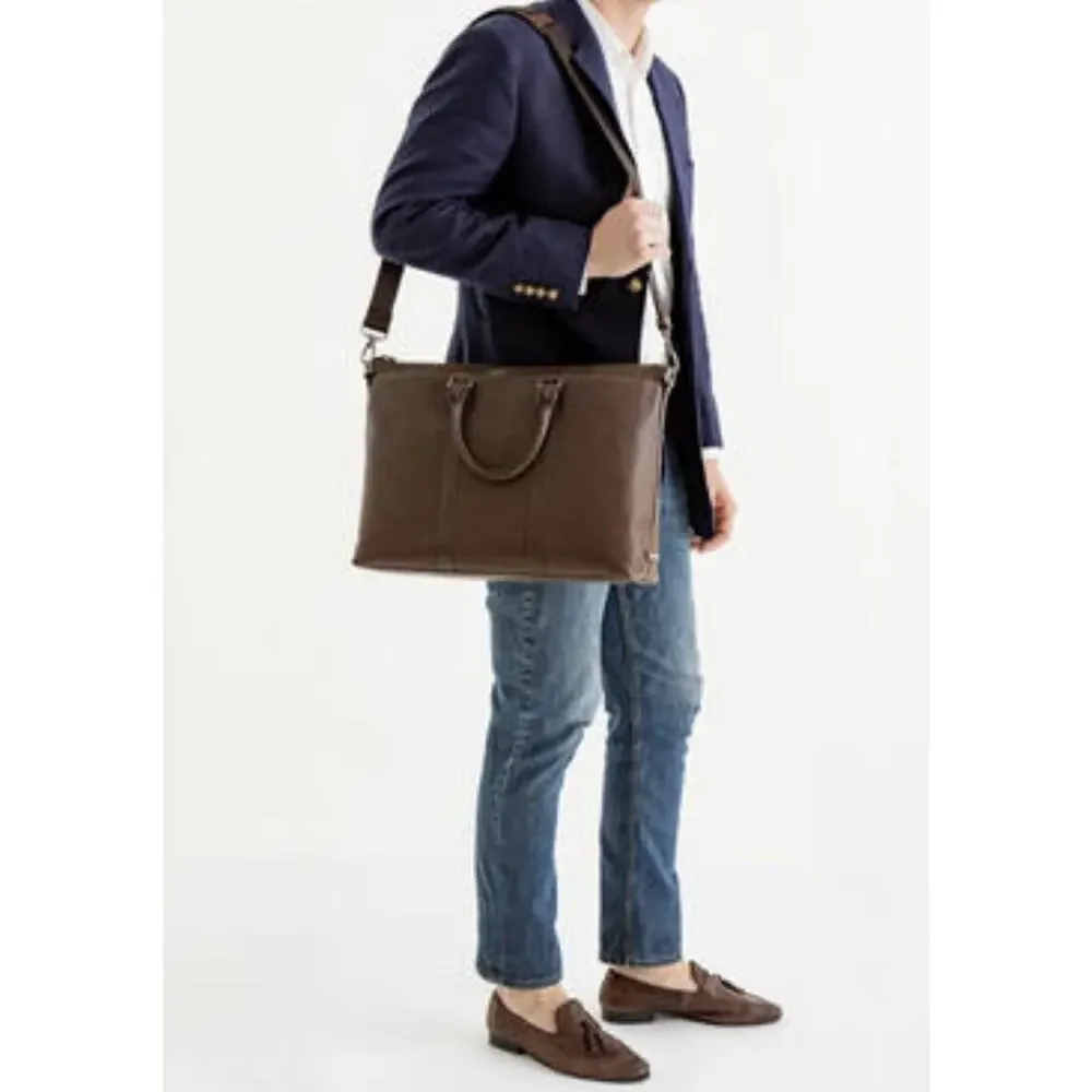 Brahmin Beckett cocoa brown Manchester genuine leather men laptop bag B000514